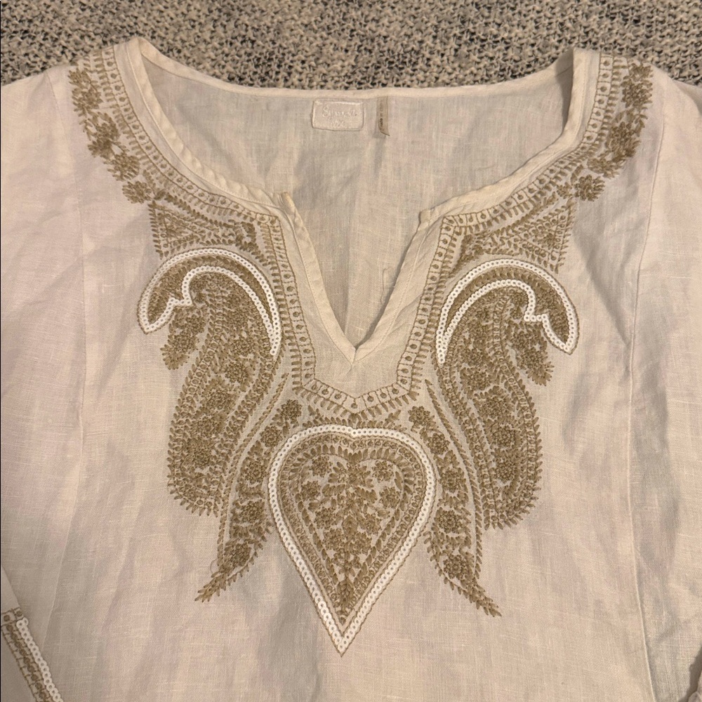 Simple NYC Embroidered Linen Tunic Top – Size XL - Picture 3 of 4